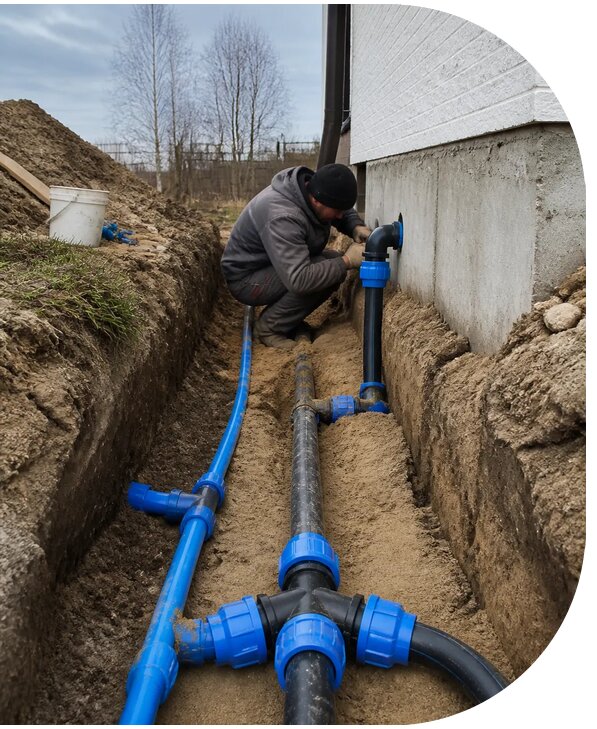 Монтаж наружного водопровода на участке под ключ в Ярцеве
